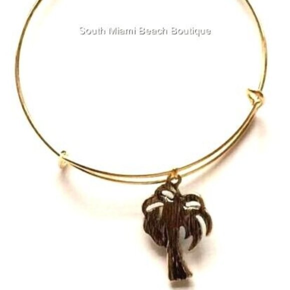 Gold Palm Tree Charm Bracelet Adjustable Coconut Island Hawaiian Wire Plated - Picture 3 of 6